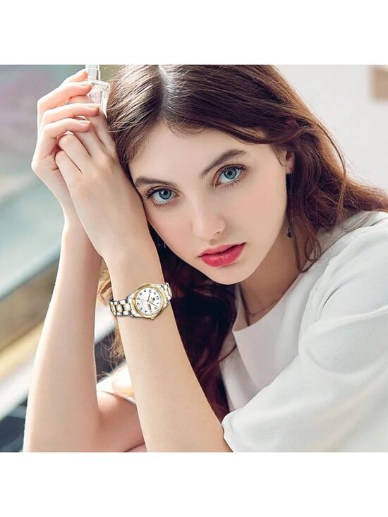 Women Silver White Adjustable Strap Stainless Steel Arabic Numerals Luxury Watch main image 4
